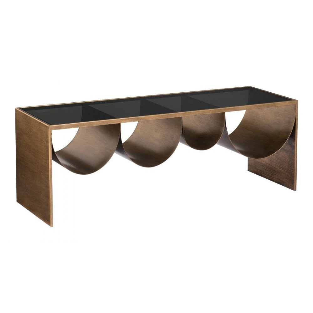 Reed Coffee Table Zuo 109842 | Tinted Tempered Glass, Powder Coated Steel | Brass & Black
