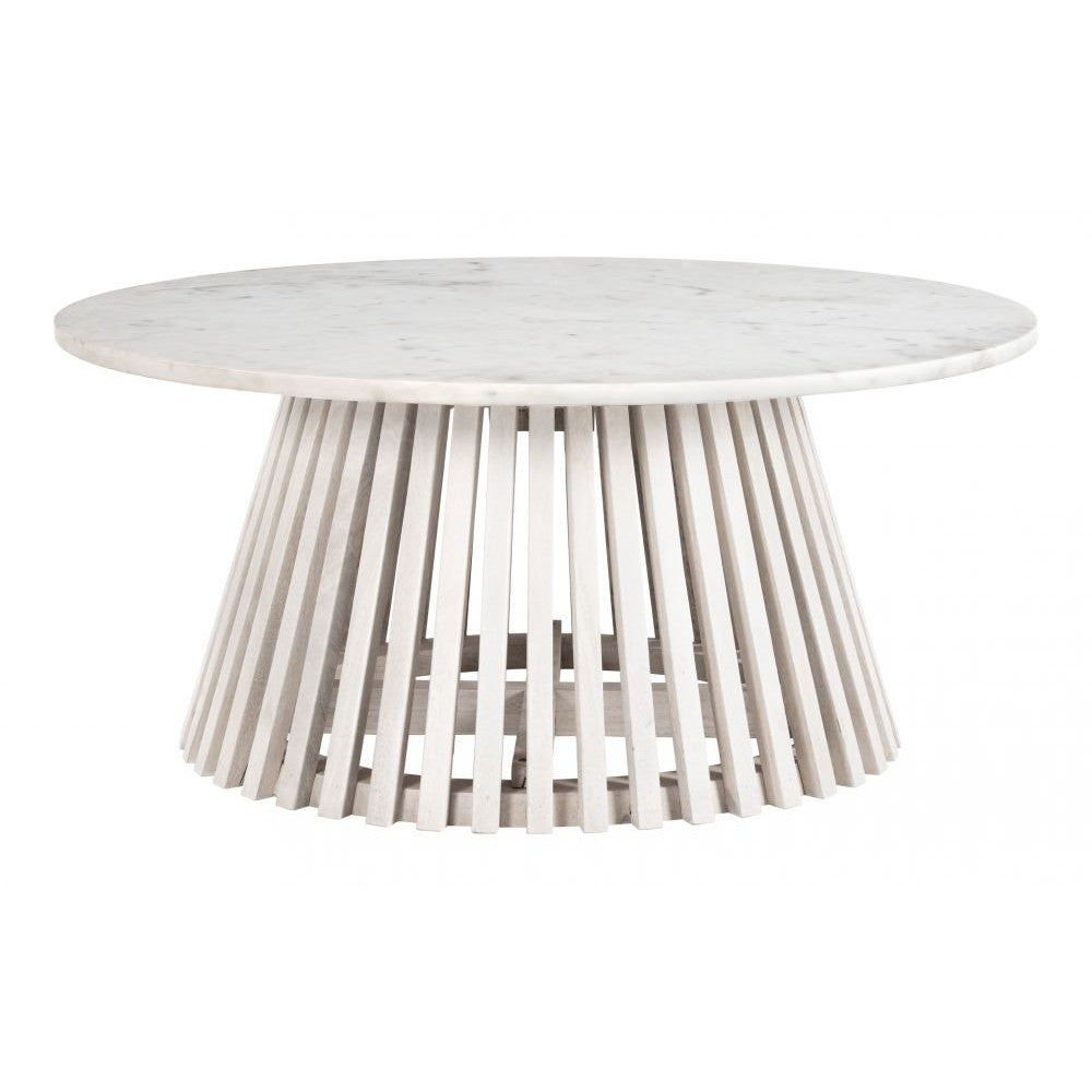 Mazara Coffee Table Zuo 109861 | Natural Marble, MDF, Bleached Mango Wood | White & Whitewashed
