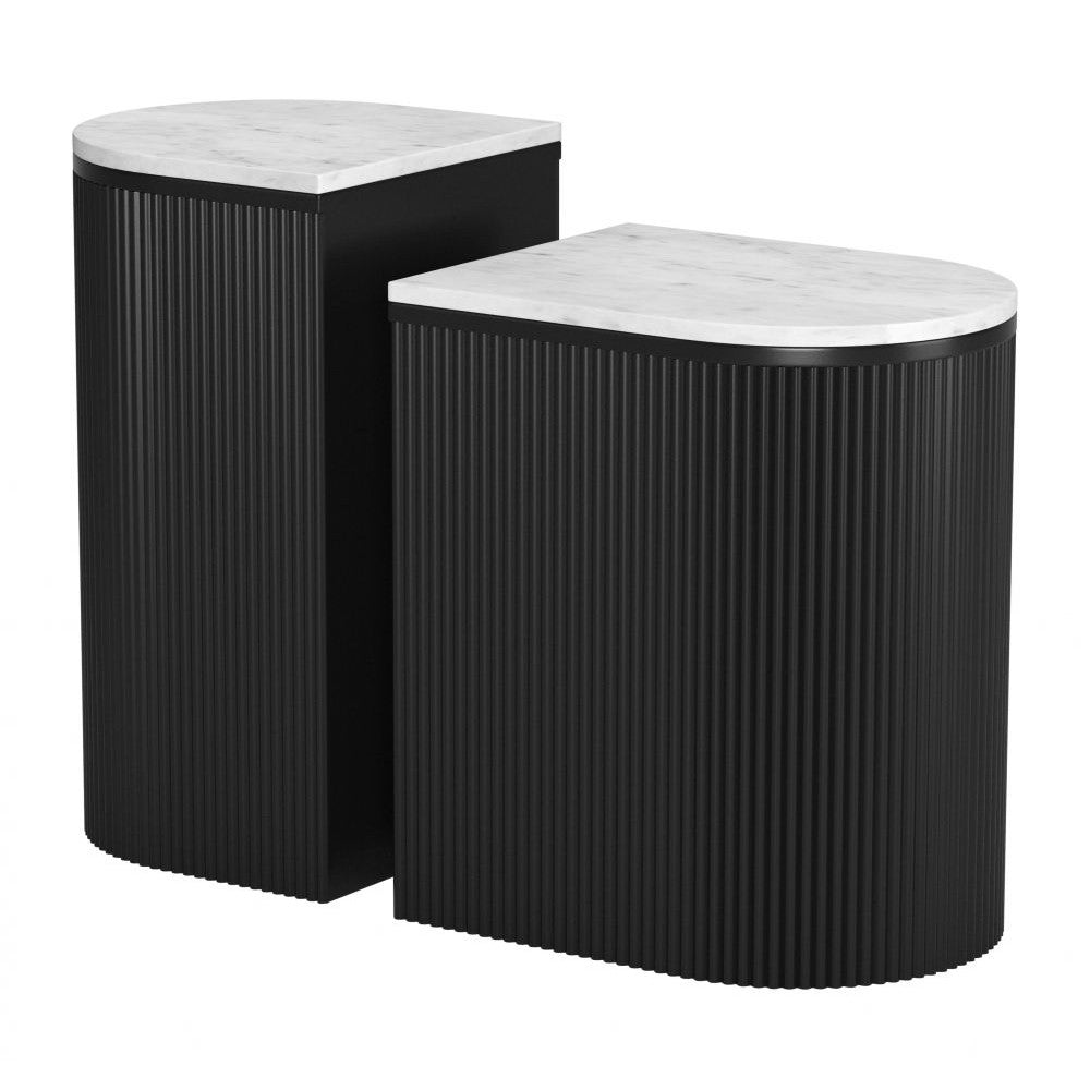 Ormara Side Table Set Zuo 109919 | Natural Marble, Painted Mango Wood | White & Black