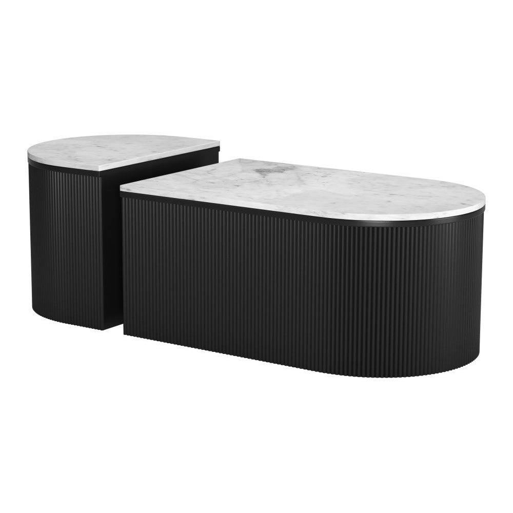 Ormara Coffee Table Set Zuo 109920 | Natural Marble, Painted Mango Wood | White & Black
