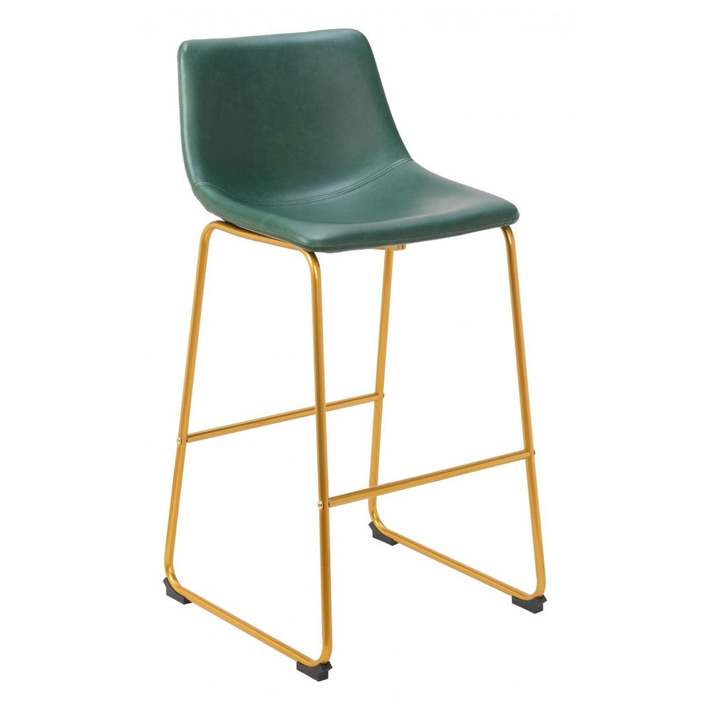 Augusta Barstool Zuo 109961 | Faux Leather, Powder Coated Steel | Green & Gold