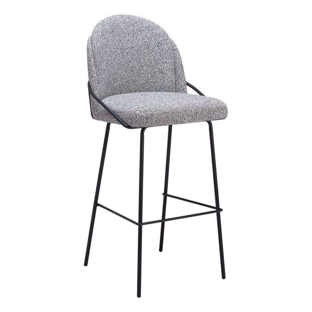 Jambi Barstool Zuo 109968 | Shearling Style Polyester Fabric, Powder Coated Steel | Black & White