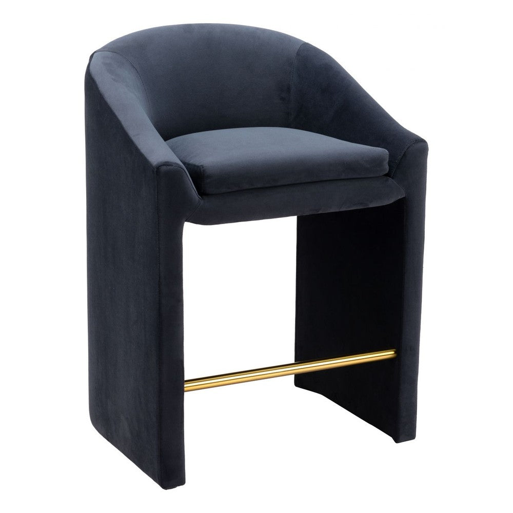 Emas Counter Stool Zuo 109992 | Velvet Polyester Fabric, Electroplated Steel | Midnight Gray