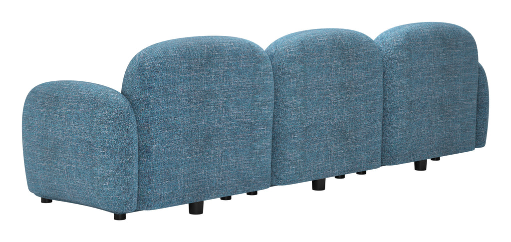 ZUO Cleo Modular Sofa — Blue Textured Fabric, 100.8" Sectional, Black Rubberwood Legs