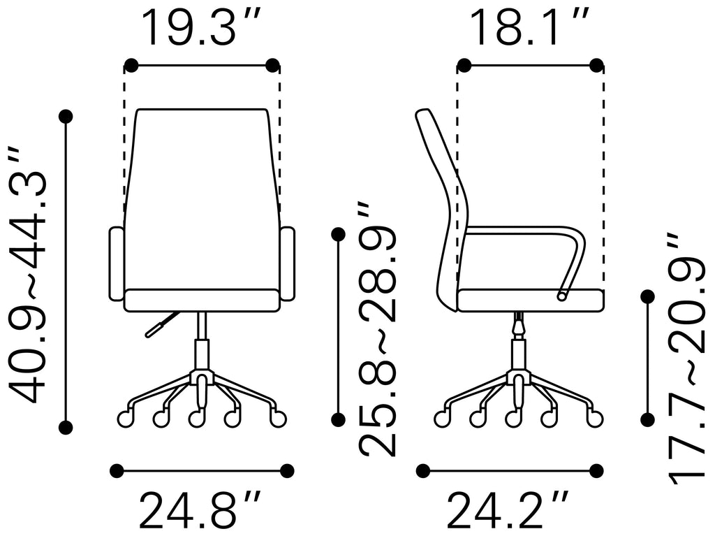 ZUO Primero High Back Office Chair — White Faux Leather, Adjustable Height, Chrome Base, 330 lb Capacity