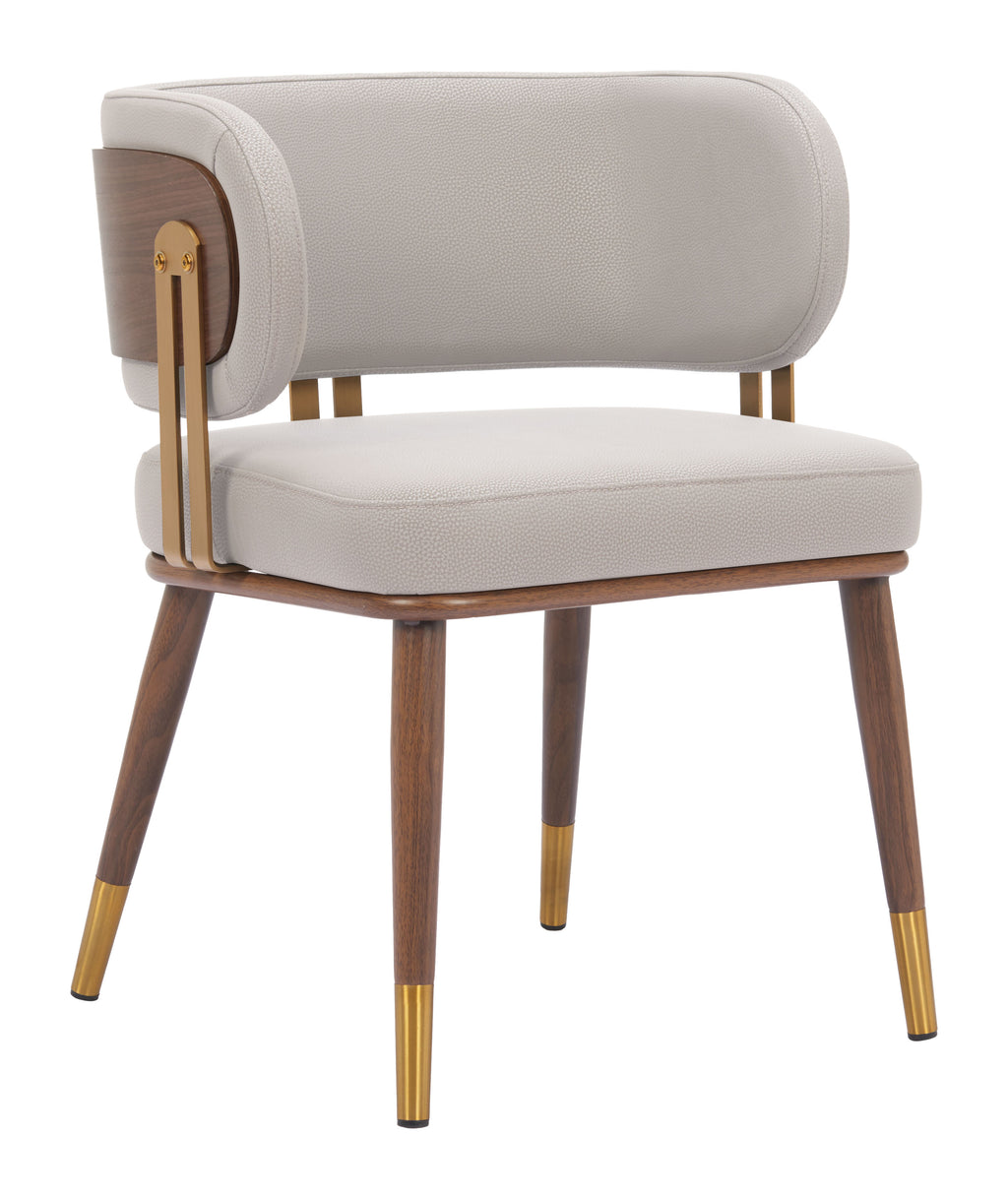 ZUO Brew Dining Chair — Beige Faux Leather, Walnut & Gold Steel Frame, 330 lb Capacity