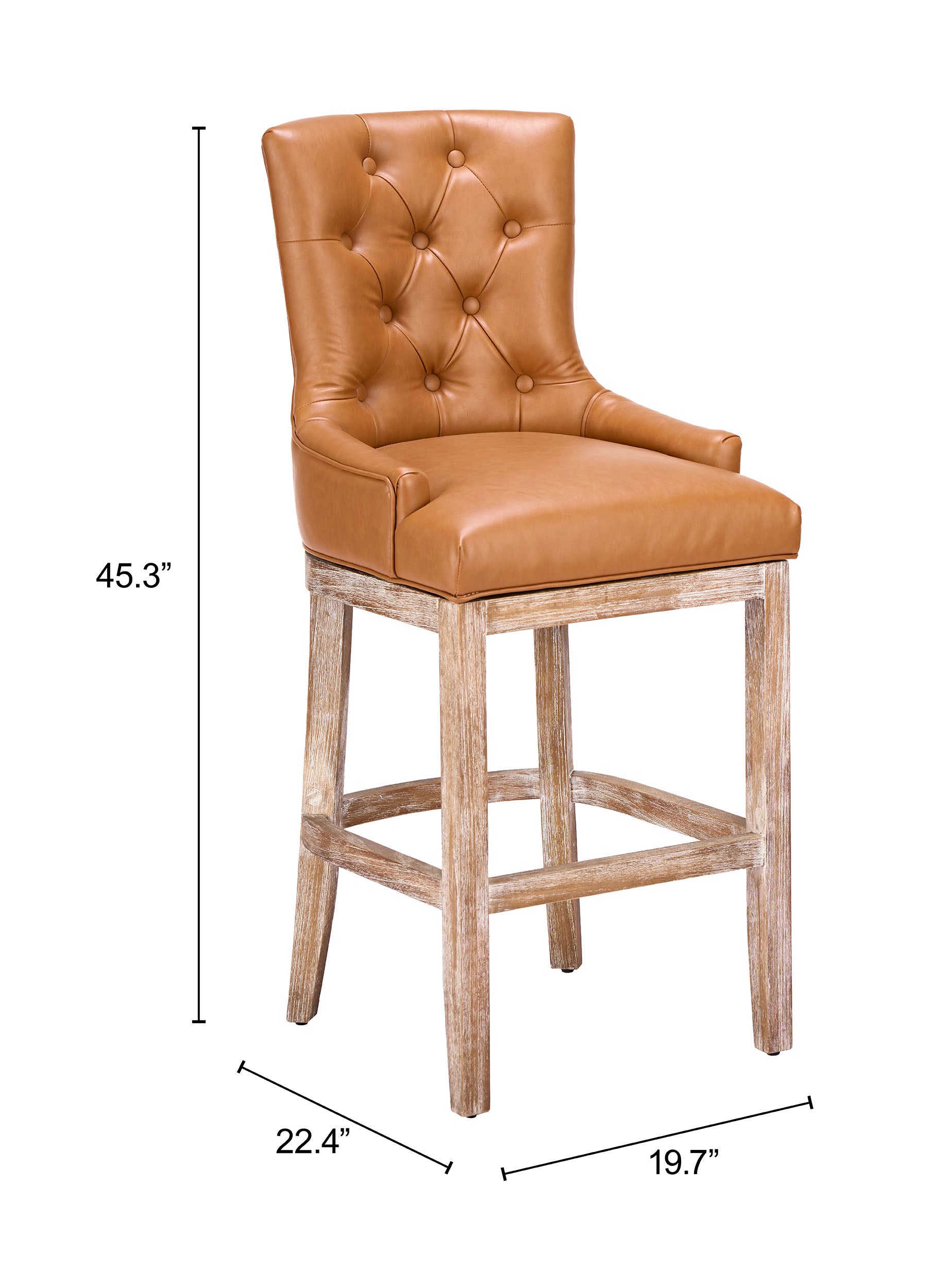 ZUO Nuby Swivel Barstool — Brown Faux Leather, Natural Poplar Wood Legs, 330 lb Capacity