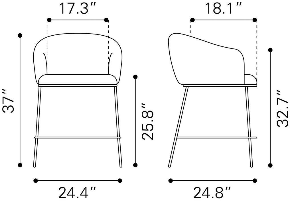 ZUO Essen Counter Stool — Black Textured Fabric, Bronze Powder Coated Steel Frame, 350 lb Capacity