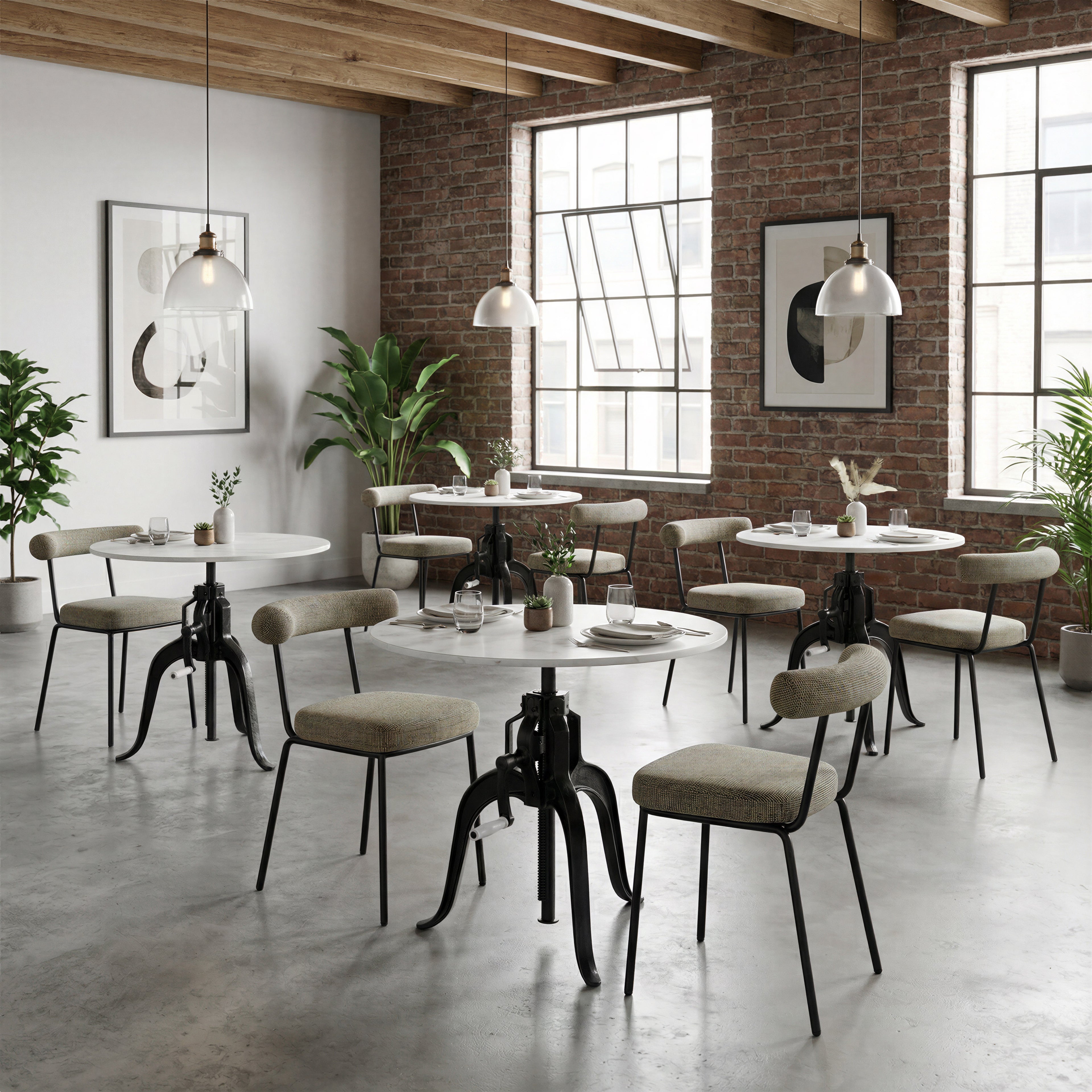 ZUO Mufid Bistro Table — Natural Marble Top, Adjustable Height, Black Iron Base