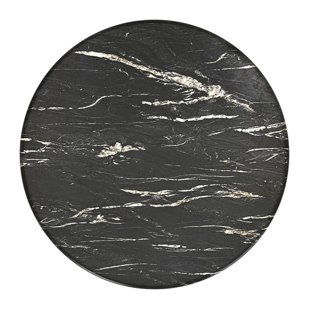 ZUO Sumay Round Dining Table — Black Faux Marble HPL Top, 50" Diameter, Painted Steel Base
