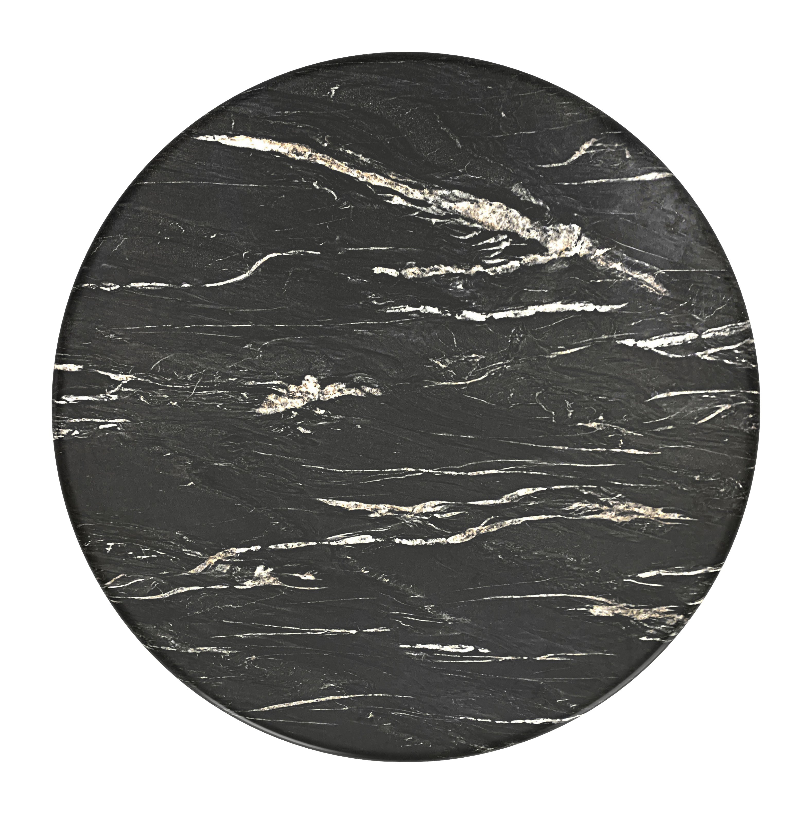 ZUO Sumay Round Dining Table — Black Faux Marble HPL Top, 50" Diameter, Painted Steel Base