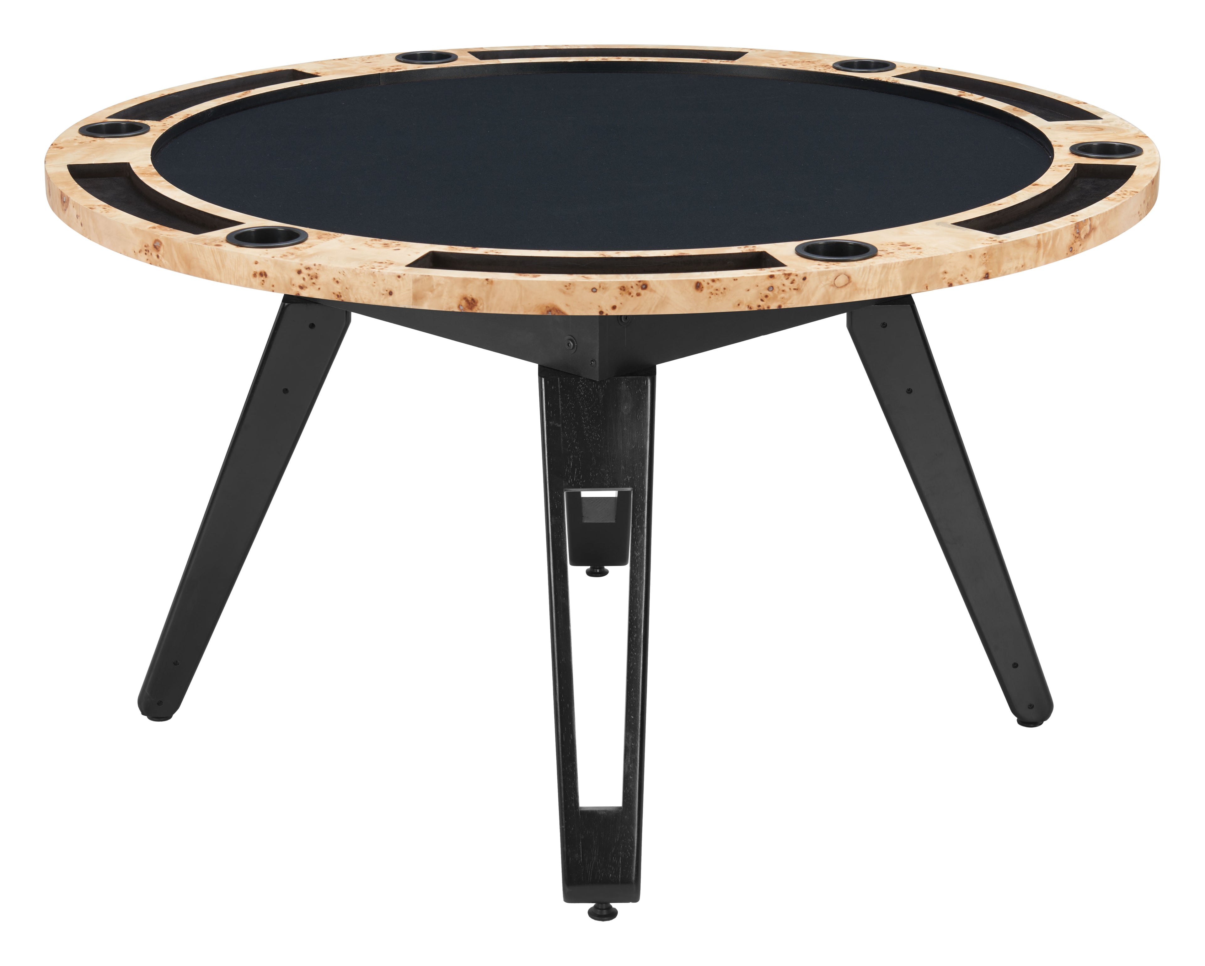 ZUO Burl 2-in-1 Dining & Game Table — Natural Burl Veneer Top, Black Pine Wood Legs, 440 lb Capacity