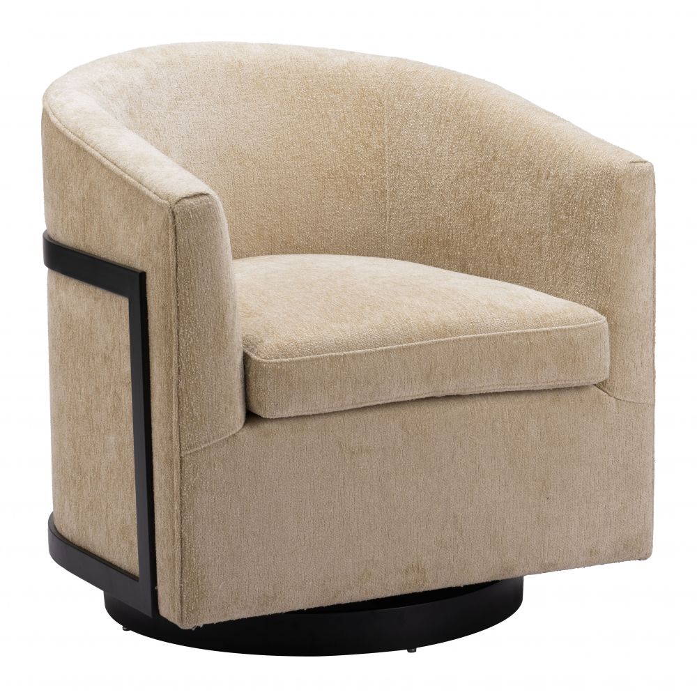 Hanko Swivel Chair Zuo 110009 | Textured Polyester Fabric, Powder Coated Steel | Golden Beige
