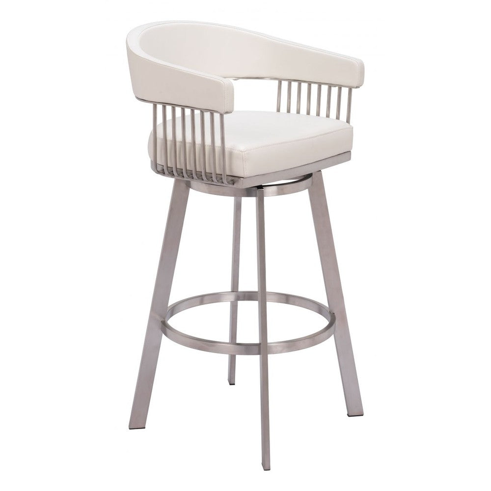 Bantry Swivel Barstool Zuo 110046 | Faux Leather, Brushed Stainless Steel | White