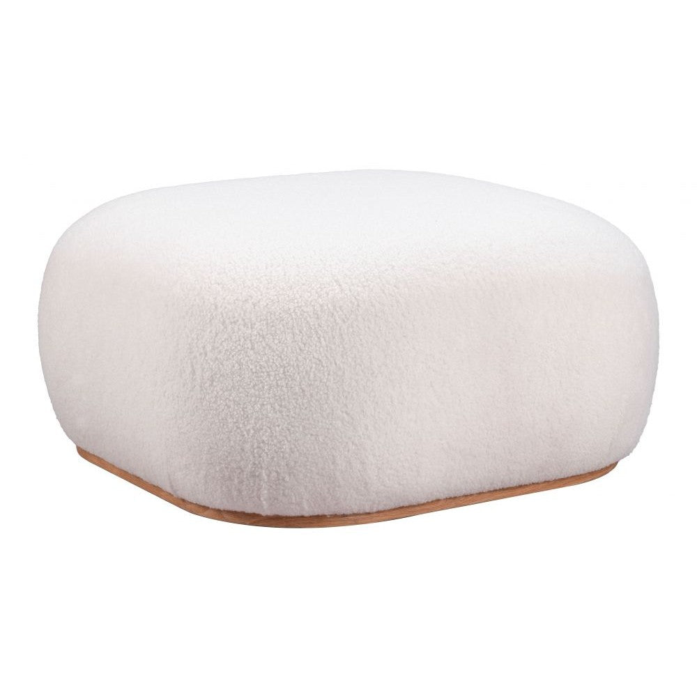 Azua Ottoman Zuo 110084 | Sherpa Polyester Fabric, Ash Veneer, MDF, Wood Veneer MDF | Cream