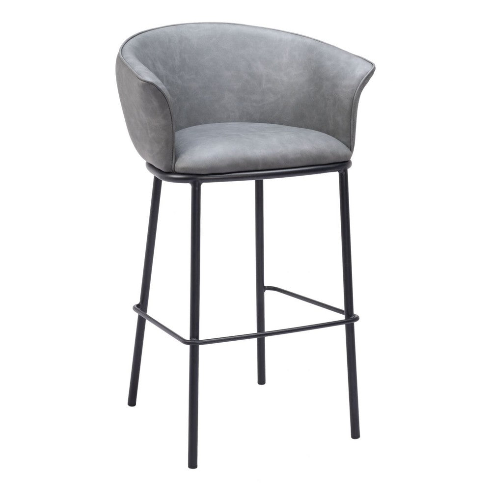 Garston Barstool Zuo 110177 | Faux Leather, Powder Coated Steel | Gray