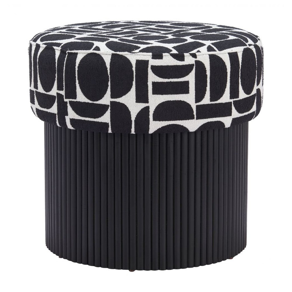 Boto Storage Ottoman Zuo 110181 | Textured Polyester Fabric, MDF, Painted Pine Wood | Black & White