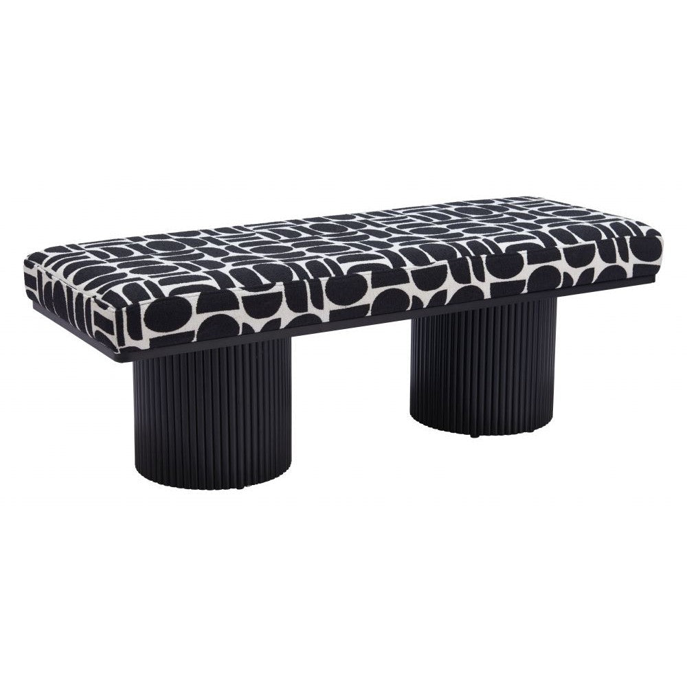 Botoia Bench Zuo 110183 | Textured Polyester Fabric, MDF, Painted Pine Wood | Black & White