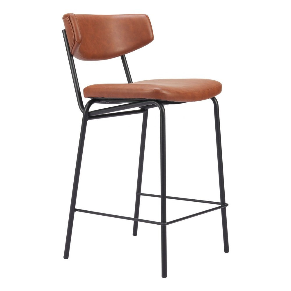 Charon Counter Stool Zuo 110262 | Faux Leather, Powder Coated Steel | Vintage Brown