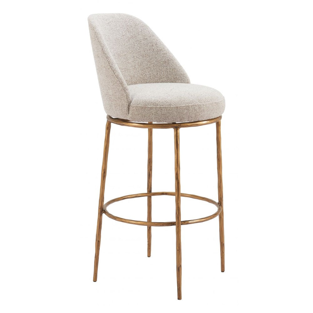 Nordhavn Swivel Barstool Zuo 110271 | Textured Polyester Fabric, Forged Steel | Beige & Gold
