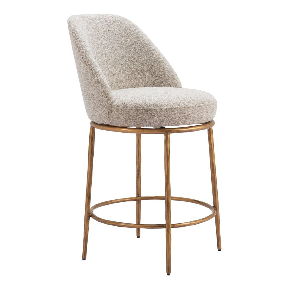 Counter Stool Zuo 110272 | Textured Polyester Fabric, Forged Steel | Beige & Gold