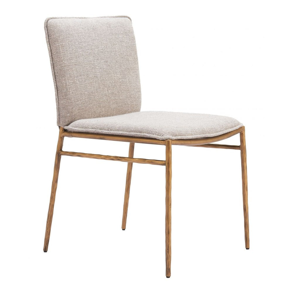 Nordvest Dining Chair Zuo 110275 | Textured Polyester Fabric, Forged Steel | Beige & Gold