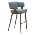 Poise Barstool Zuo 110329 | Faux Leather, Faux Wood Steel | Azure Gray & Walnut