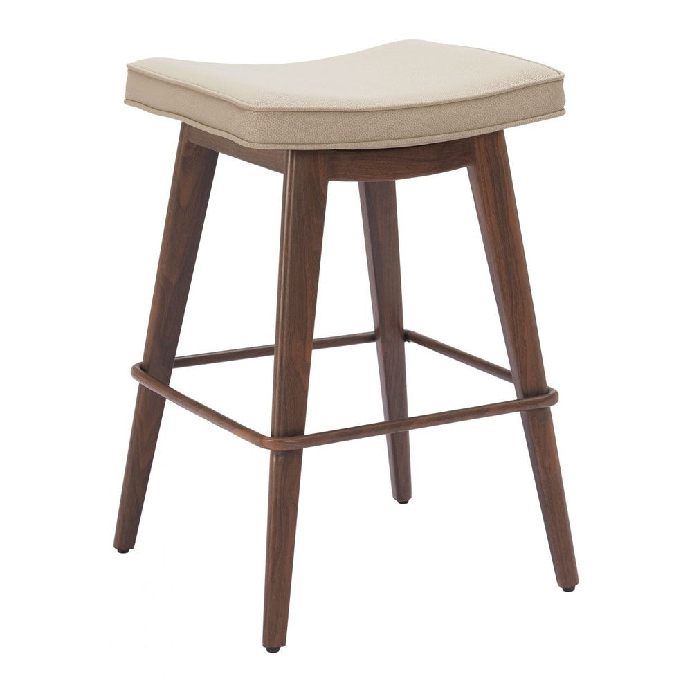 Divat Counter Stool Zuo 110331 | Faux Leather, Faux Wood Steel | Beige & Walnut