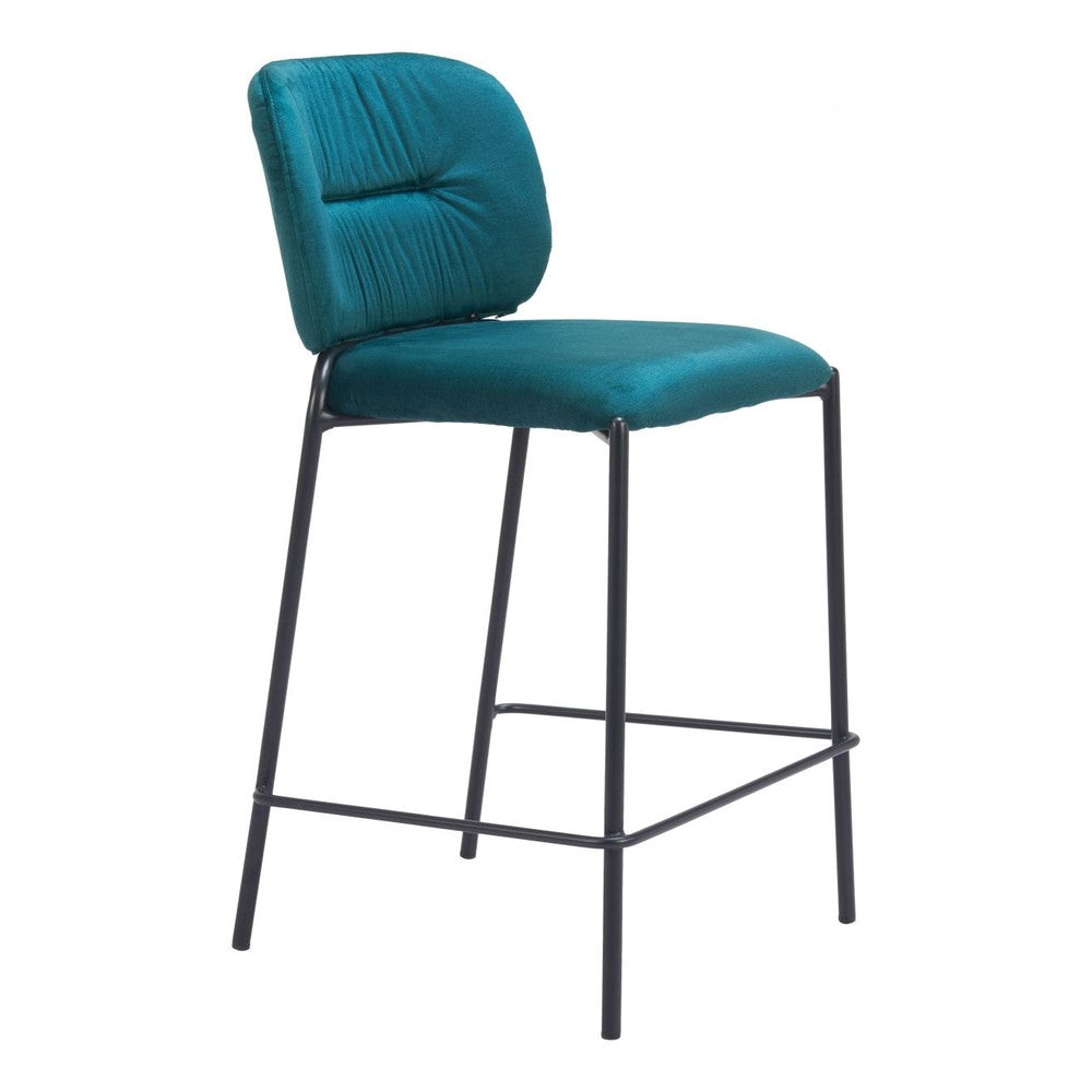 Plat Counter Stool Zuo 110340 | Velvet Polyester Fabric, Powder Coated Steel | Green