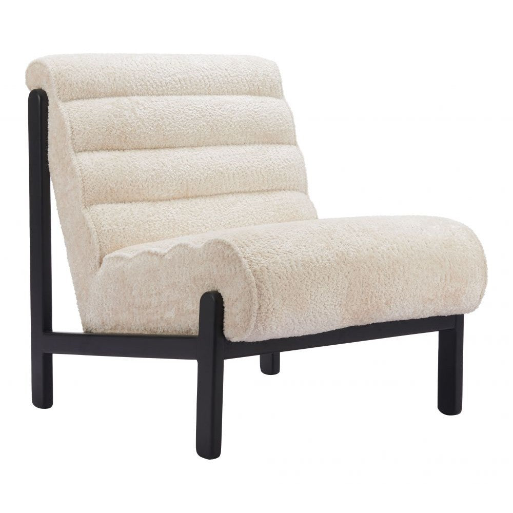 Maki Accent Chair Zuo 110467 | Shearling Style Polyester Fabric, Rubberwood | Beige