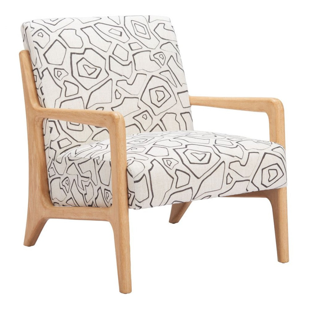 Runa Accent Chair Zuo 110468 | Printed Polyester Fabric, Rubberwood | Beige & Natural