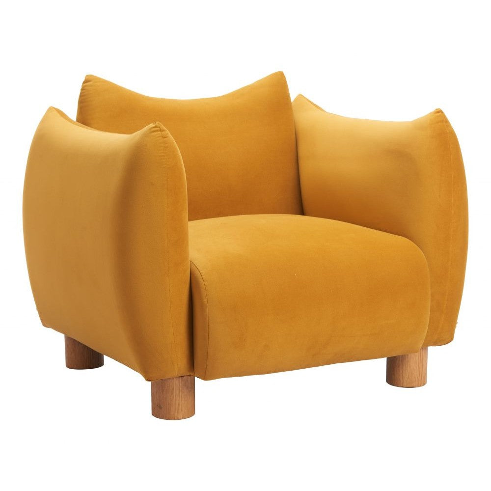 Meia Accent Chair Zuo 110476 | Velvet Polyester Fabric, Ash Wood | Mustard