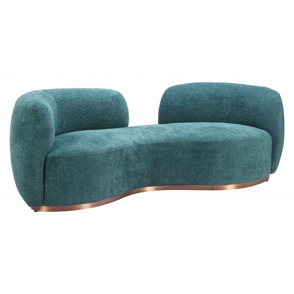 Jamela Sofa Zuo 110478 | Shearling Style Polyester Fabric, Pine, Wood, Powder Coated Steel | Teal