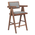 Delhi Counter Stool Zuo 110493 | Poly Linen Fabric, Rubberwood | Gray & Walnut