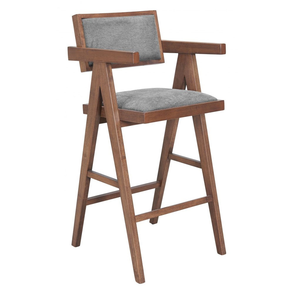 Delhi Barstool Zuo 110494 | Poly Linen Fabric, Rubberwood | Gray & Walnut