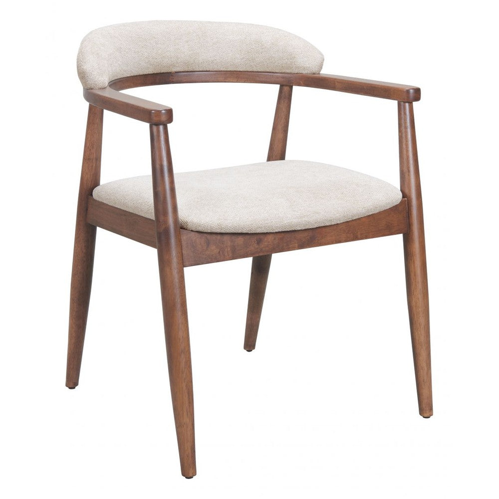 Goka Dining Chair Zuo 110497 | Poly Linen Fabric, Rubberwood | Beige & Walnut