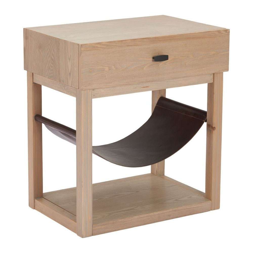 Haram Side Table Zuo 110540 | Fir Wood, Faux Leather | Natural