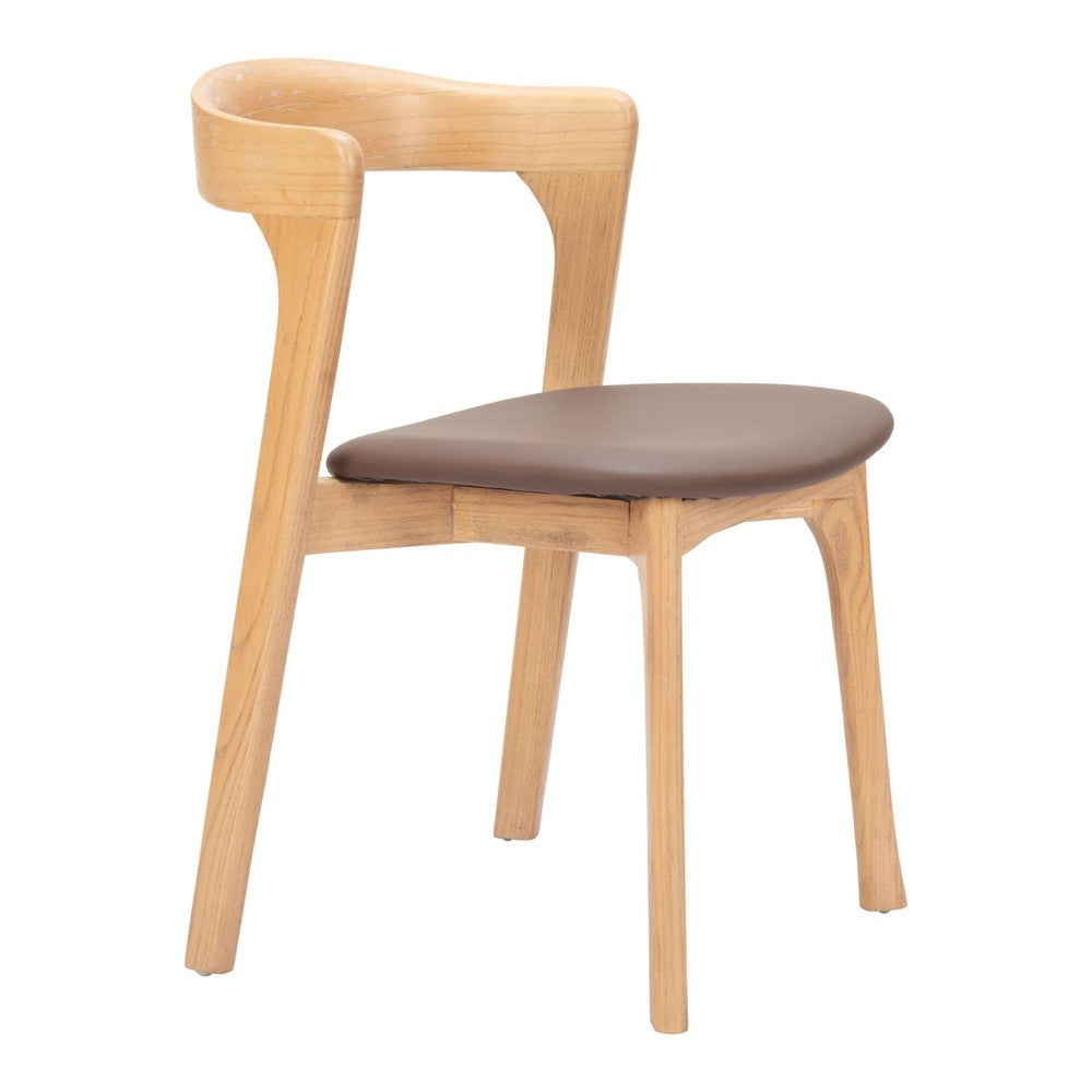 Pioro Dining Chair Zuo 110551 | Faux Leather, Whitewashed Elm Wood | Brown & Natural
