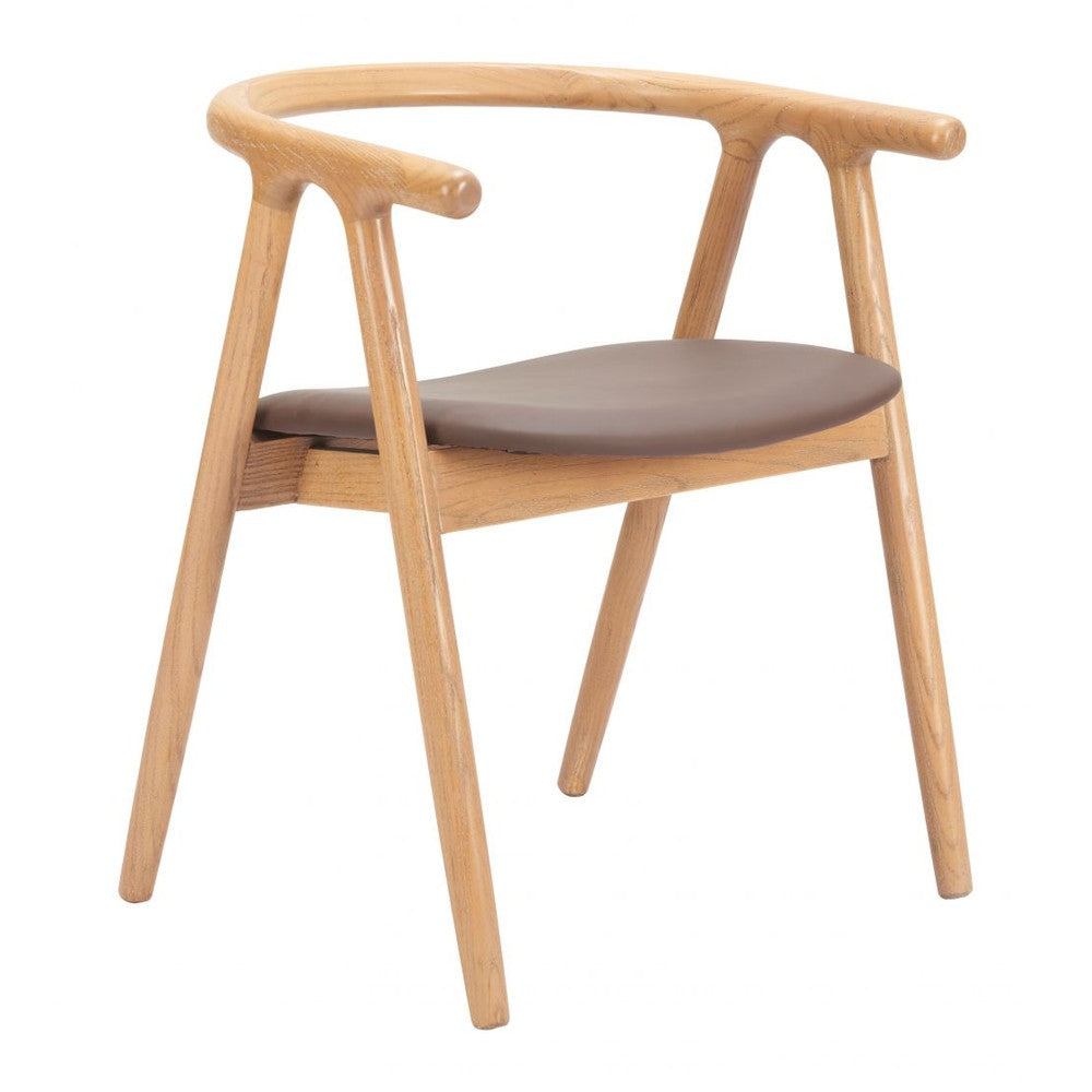 Peker Dining Chair Zuo 110553 | Faux Leather, Whitewashed Elm Wood | Brown & Natural