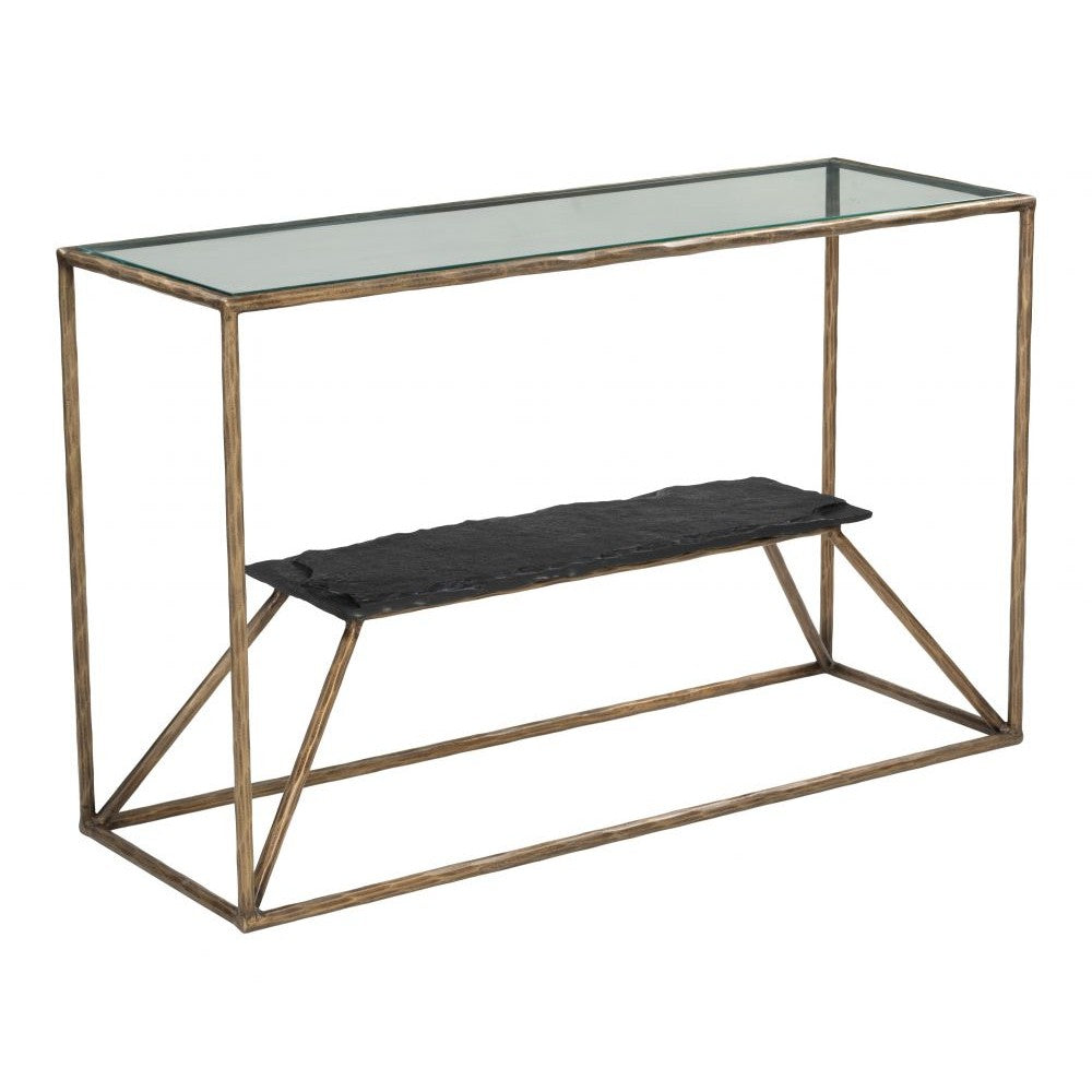 Ranol Console Table Zuo 110600 | Glass, Natural Marble, Forged Iron | Brass