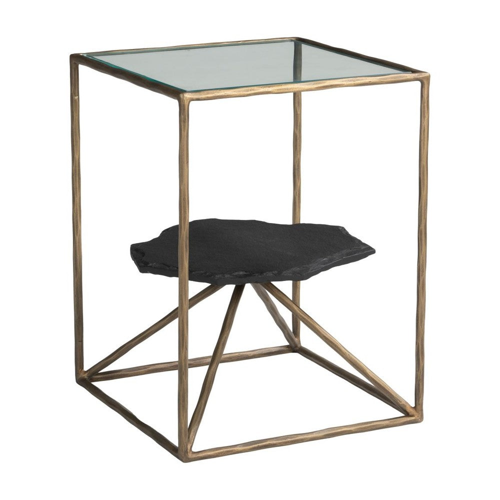 Ranol Side Table Zuo 110601 | Glass, Natural Marble, Forged Iron | Brass