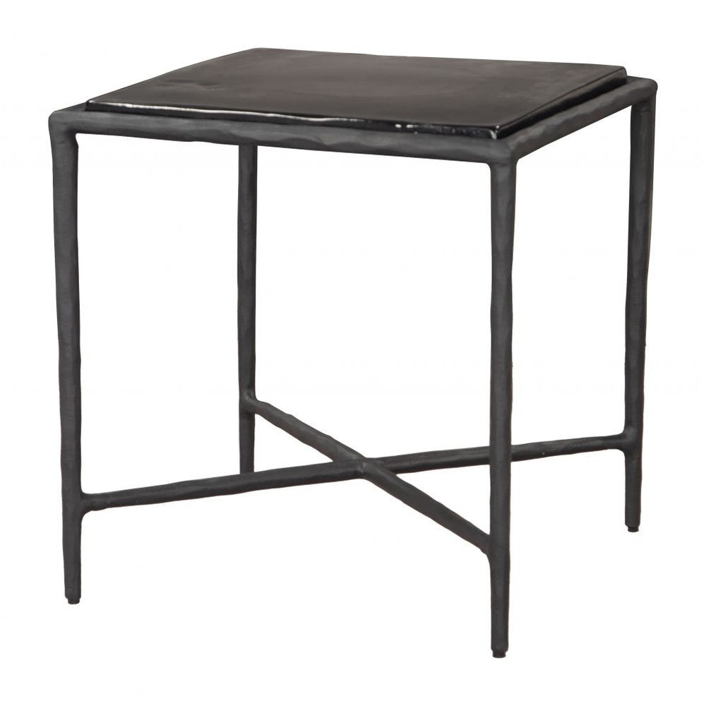 Cloe Side Table Zuo 110619 | Recycled Sand Cast Glass, Aluminum | Black