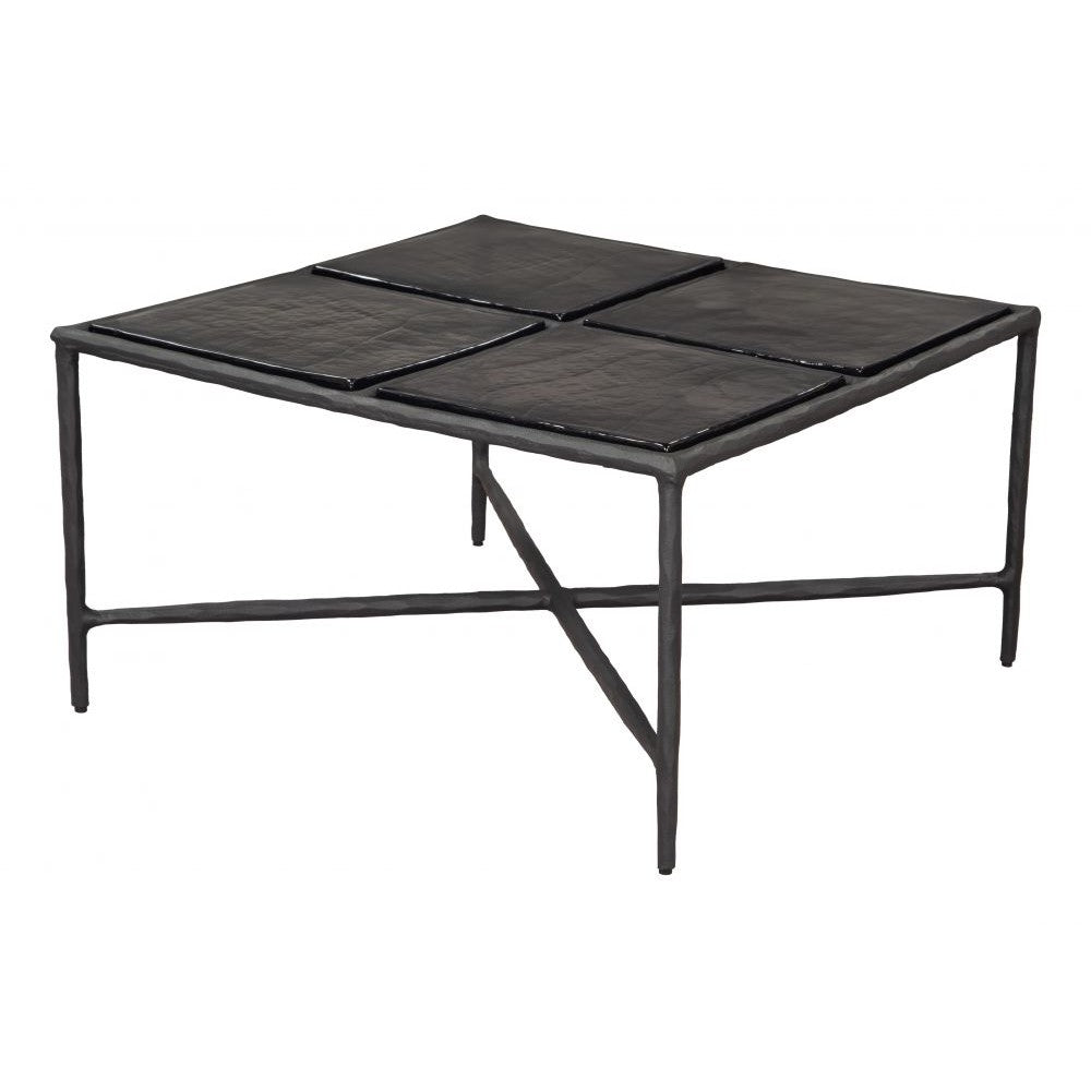 Cloe Coffee Table Zuo 110620 | Recycled Sand Cast Glass, Aluminum | Black