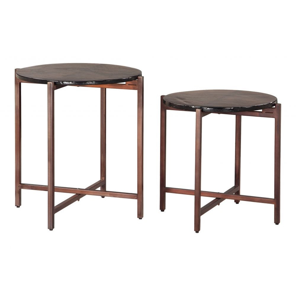 Gema Coffee Table Set Zuo 110622 | Recycled Sand Cast Glass, Powder Coated Iron | Bronze