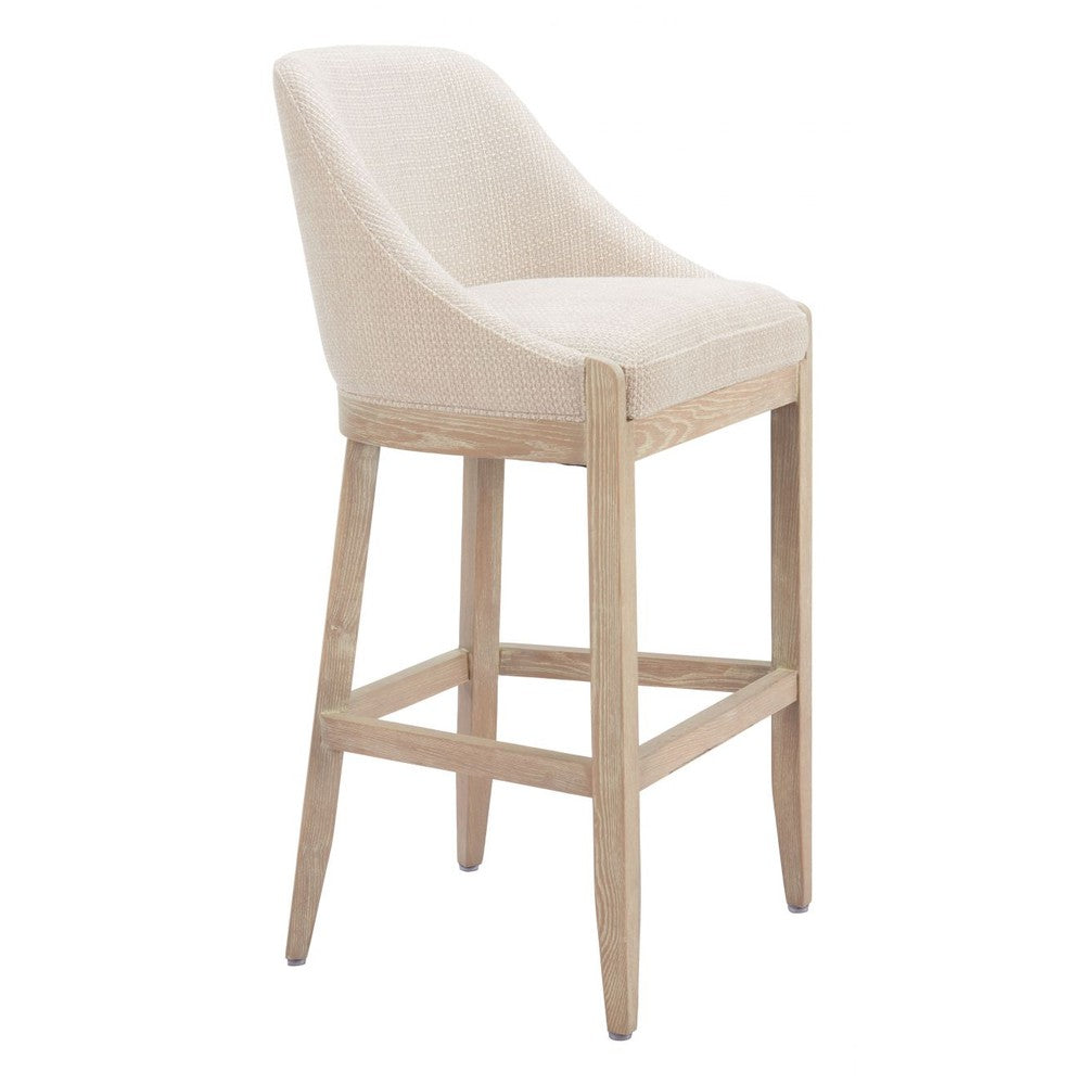 Calmo Barstool Zuo 110647 | Textured Polyester Fabric, Solid Ash Wood | Beige