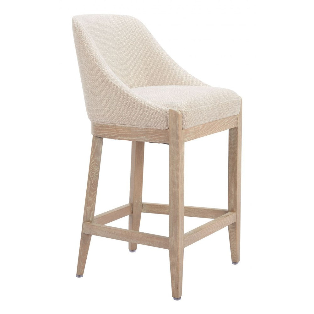 Calmo Counter Stool Zuo 110648 | Textured Polyester Fabric, Solid Ash Wood | Beige