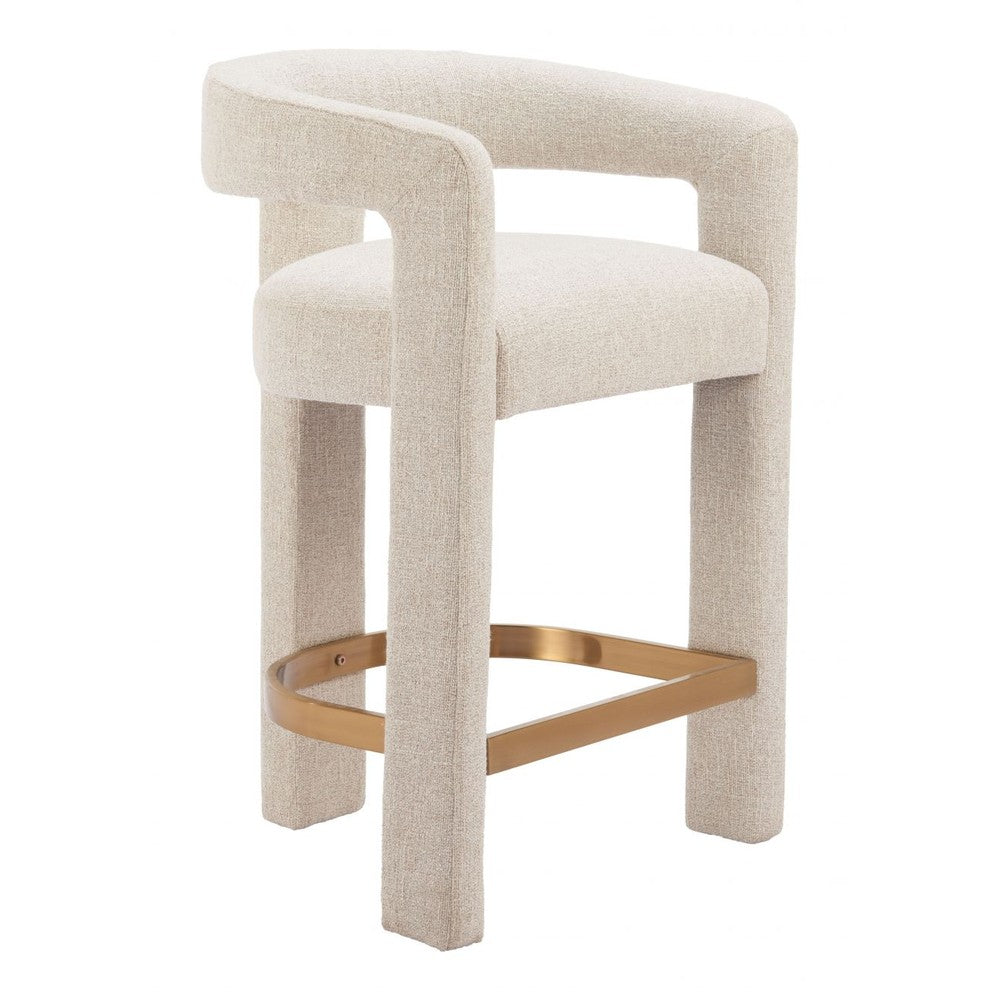 Saiko Counter Stool Zuo 110649 | Textured Polyester Fabric, Electroplated Steel | Beige