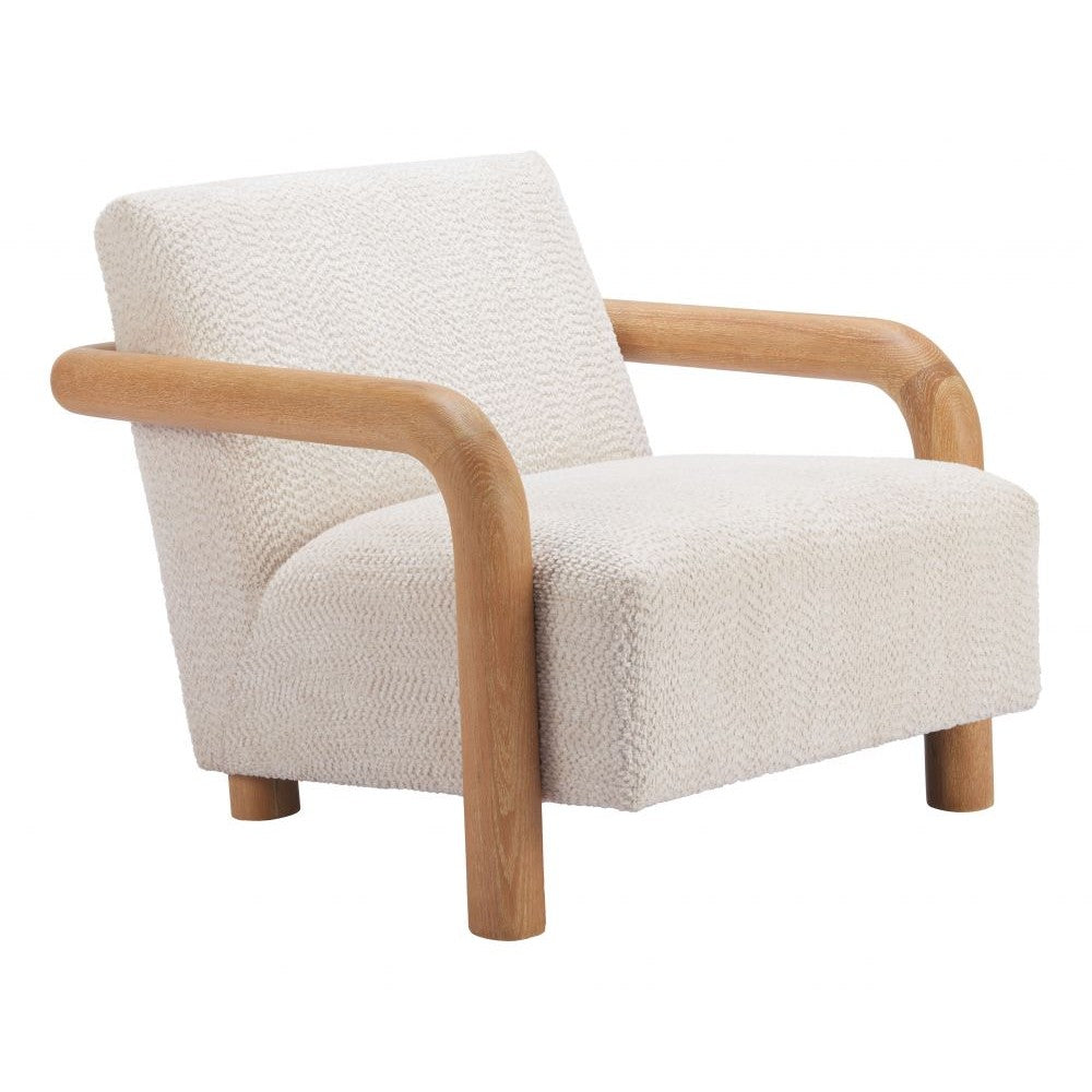 Subliem Accent Chair Zuo 110650 | Textured Polyester Fabric, Solid Ash Wood | Cotton White