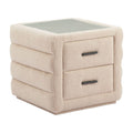 Soffice Nightstand Zuo 110651 | Shearling Style Polyester Fabric, Tempered Glass, MDF | Beige
