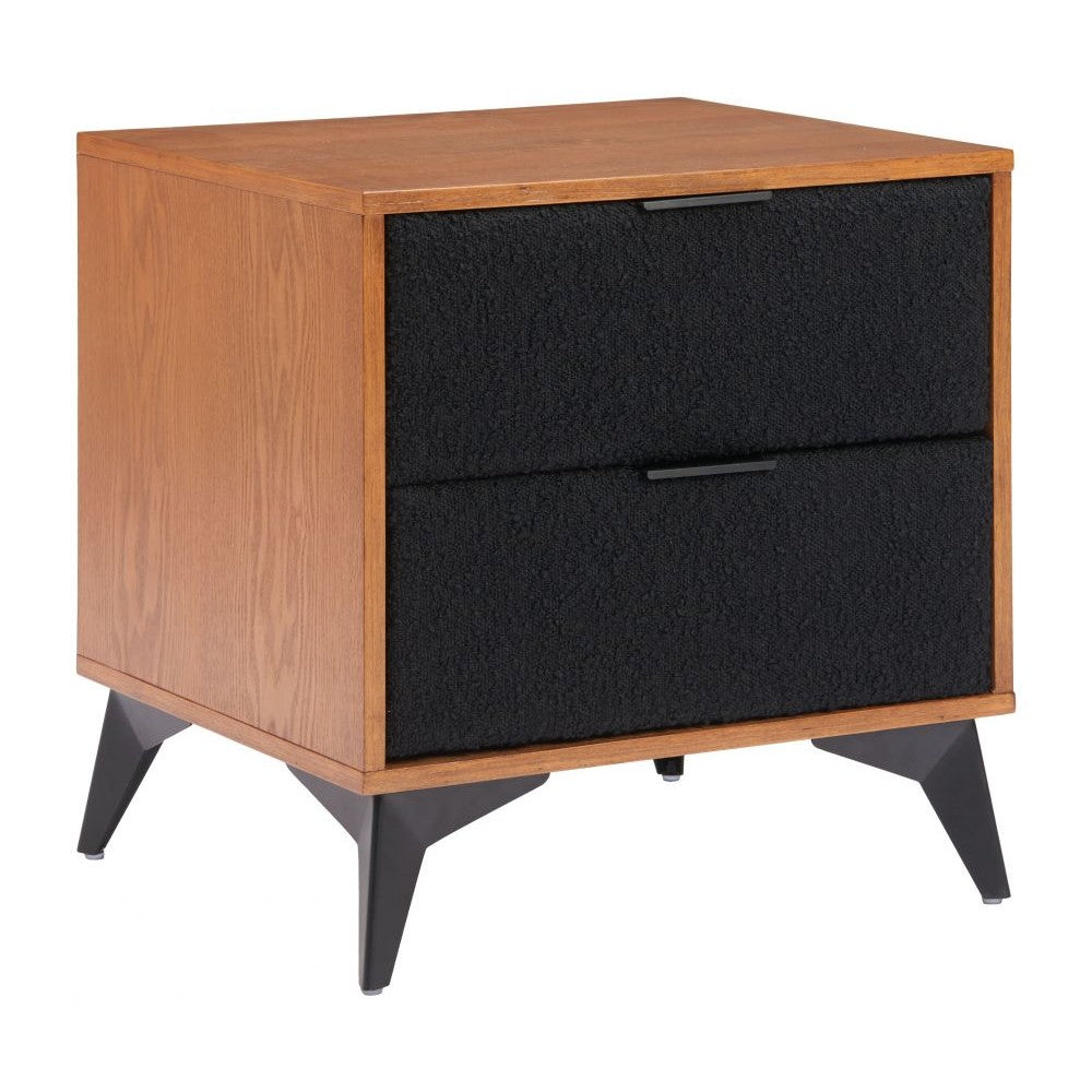 Zarif Nightstand Zuo 110654 | Shearling Style Polyester Fabric, Ash, Veneer MDF, Powder Coated Steel | Black & Walnut